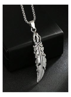 MARIO DRAFTS Vintage Feather Pendant Necklace, Stainless Steel Chain, Silver  - Image 5