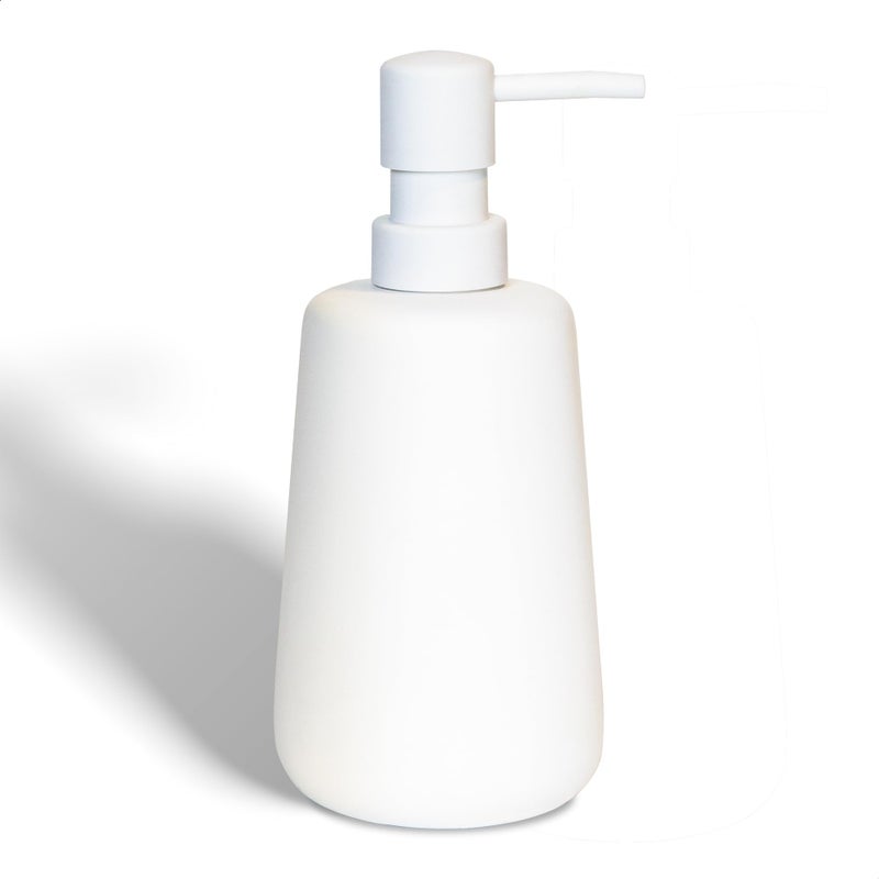 ABBI NIMO Matte White Ceramic Soap Dispenser 13 oz Refillable Bathroom or Kitchen Countertop Dispenser with Soft Touch Rubber Coating