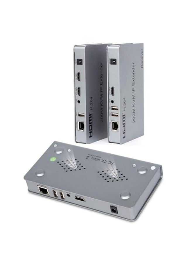 اتش دي ام اي موسّع KVM HDMI لمسافة 200 متر – عبر كابل CAT6/7 – دقة 1080p – تحكم كامل بالماوس والكيبورد – هيكل معدني – مع محولين كهربا  - Image 1