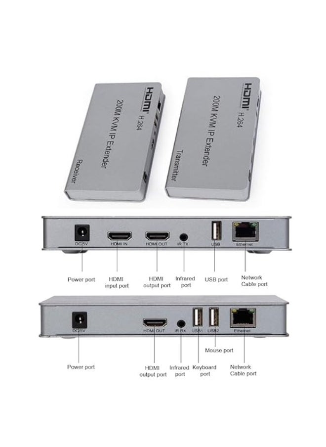 اتش دي ام اي موسّع KVM HDMI لمسافة 200 متر – عبر كابل CAT6/7 – دقة 1080p – تحكم كامل بالماوس والكيبورد – هيكل معدني – مع محولين كهربا  - Image 3