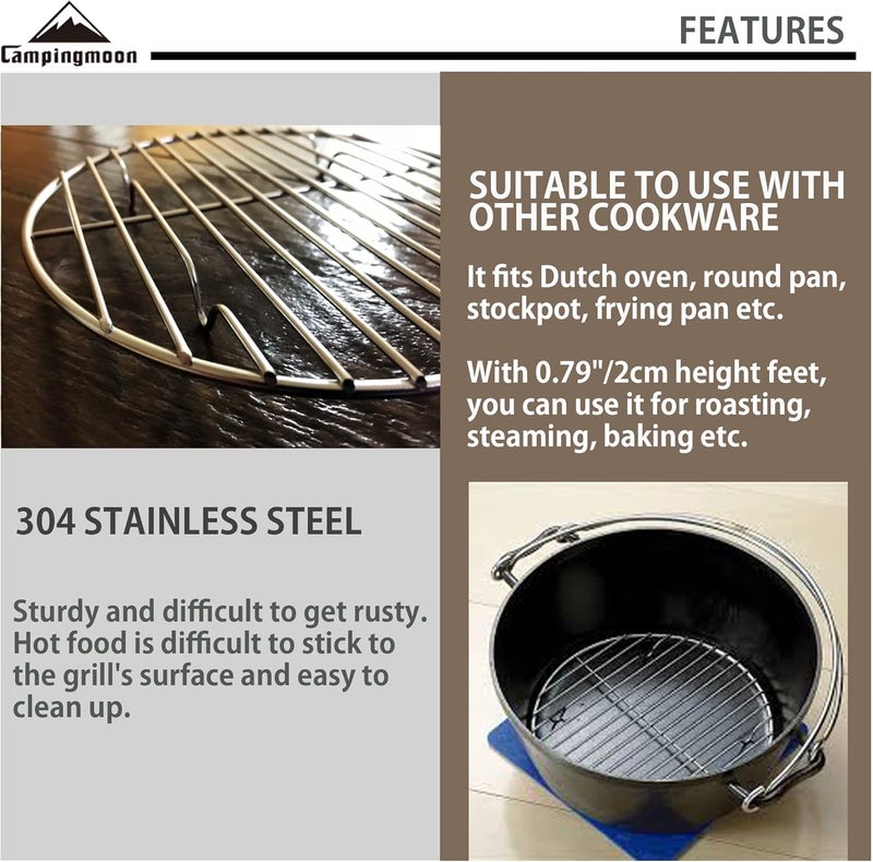 camping moon CAMPINGMOON Round Stainless Steel Roasting Baking Steaming Cooling Rack Cooking Grid Grill Fits for Dutch Oven (φ6.7inch fits for 8-inch Dutch Oven W17) - Image 4