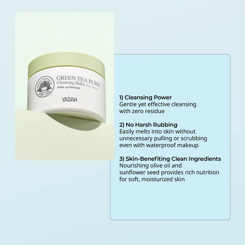 YADAH بلسم تنظيف الشاي الأخضر من ياده (3.38 أونصة سائلة) - مزيل مكياج، مرطب، خالي من بقايا. العناية بالبشرة الكورية. نباتي، مضاد للحساسية. - Image 3