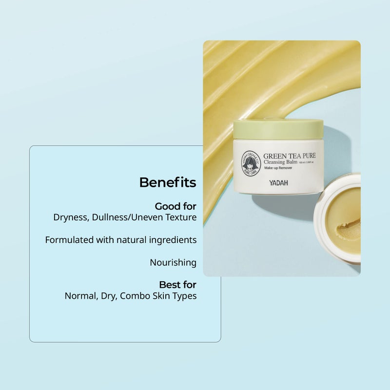 YADAH بلسم تنظيف الشاي الأخضر من ياده (3.38 أونصة سائلة) - مزيل مكياج، مرطب، خالي من بقايا. العناية بالبشرة الكورية. نباتي، مضاد للحساسية. - Image 5