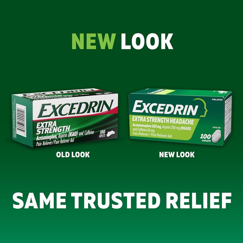 EXCEDRIN Extra Strength Caplets for Headache Pain Relief, Acetaminophen 250mg, Aspirin 250mg, Caffeine 65mg, Pain Reliever, 24 count - Image 3