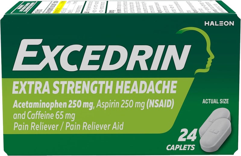 EXCEDRIN Extra Strength Caplets for Headache Pain Relief, Acetaminophen 250mg, Aspirin 250mg, Caffeine 65mg, Pain Reliever, 24 count - Image 1