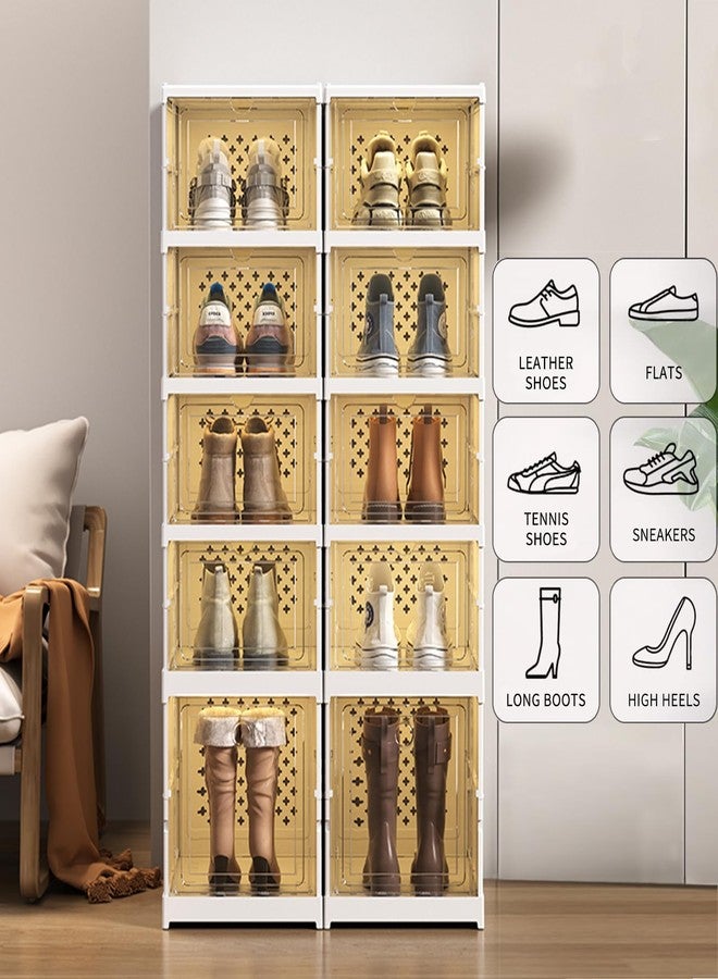 Frlanse 5 Tiers Stackable Shoe Storage Organizer bins open front, Space Saving Shoe Rack Holder Boxes,Moving Cabinet Bins Sturdy, Clear - Image 2
