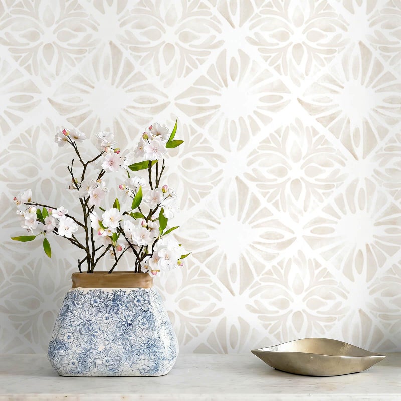 Fiula Boho Wallpaper Neutral Peel and Stick Wallpaper 78.7"x17.3" Geometric Wall Paper Beige and White Contact Paper Textured Removable Vinyl Waterproof for Bedroom Farmhouse Kitchen Bathroom - Image 1
