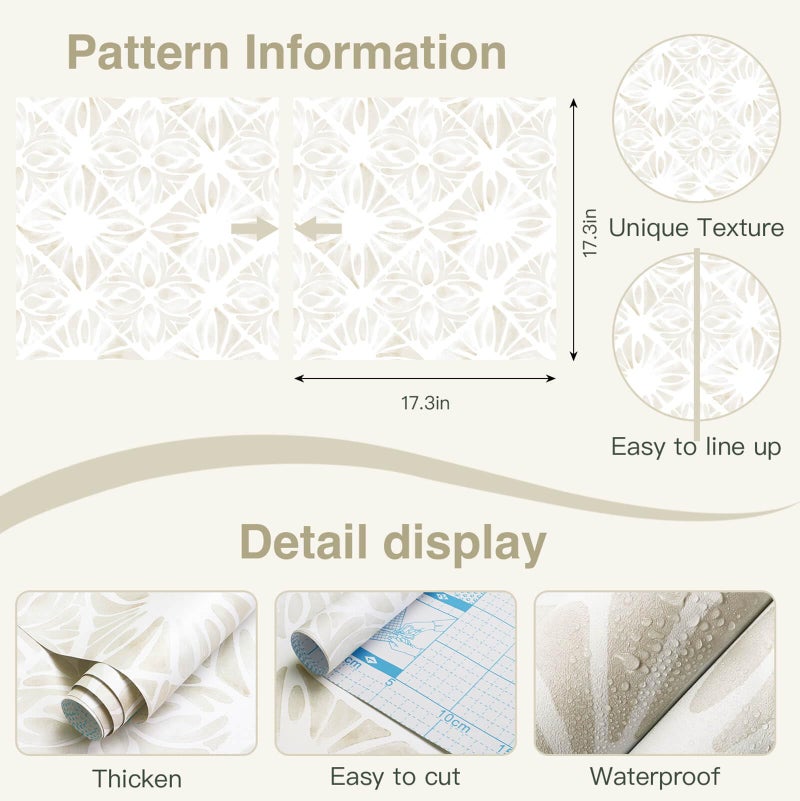 Fiula Boho Wallpaper Neutral Peel and Stick Wallpaper 78.7"x17.3" Geometric Wall Paper Beige and White Contact Paper Textured Removable Vinyl Waterproof for Bedroom Farmhouse Kitchen Bathroom - Image 3