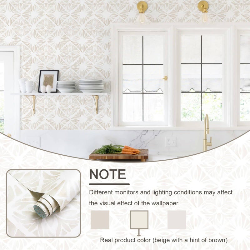 Fiula Boho Wallpaper Neutral Peel and Stick Wallpaper 78.7"x17.3" Geometric Wall Paper Beige and White Contact Paper Textured Removable Vinyl Waterproof for Bedroom Farmhouse Kitchen Bathroom - Image 4