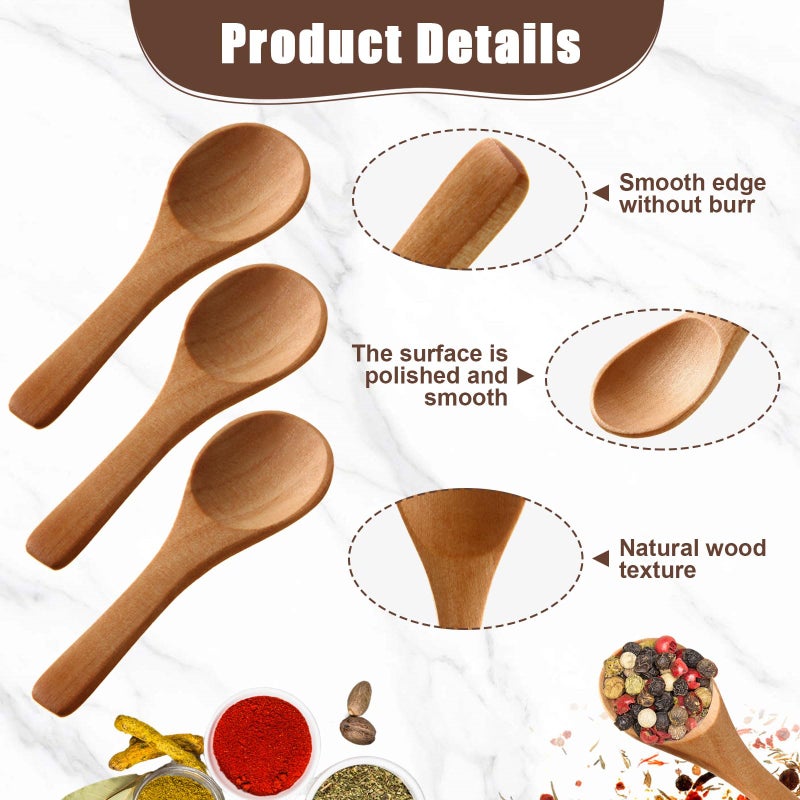 Boao 50 Pcs Small Wooden Spoons, 3.5'' L, Mini Wood Spoons Bulk Nature Tiny Spoons Little Wooden Teaspoons for Jars Sugar Creamer Honey Spices Salt Kitchen Supplies - Image 4