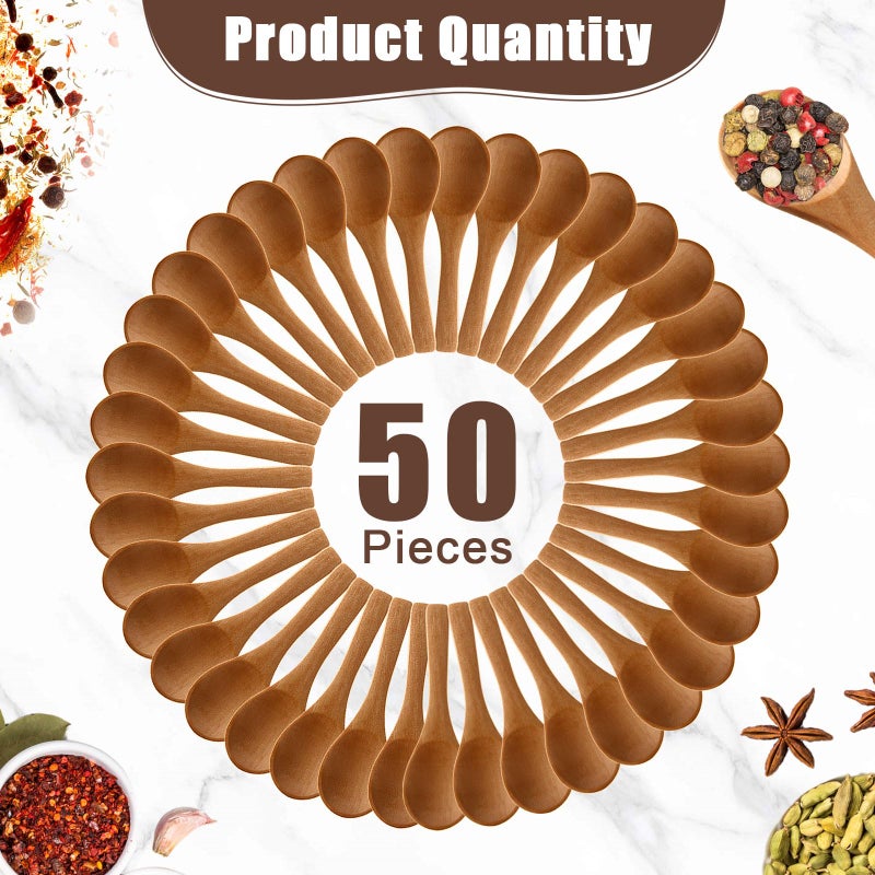 Boao 50 Pcs Small Wooden Spoons, 3.5'' L, Mini Wood Spoons Bulk Nature Tiny Spoons Little Wooden Teaspoons for Jars Sugar Creamer Honey Spices Salt Kitchen Supplies - Image 2