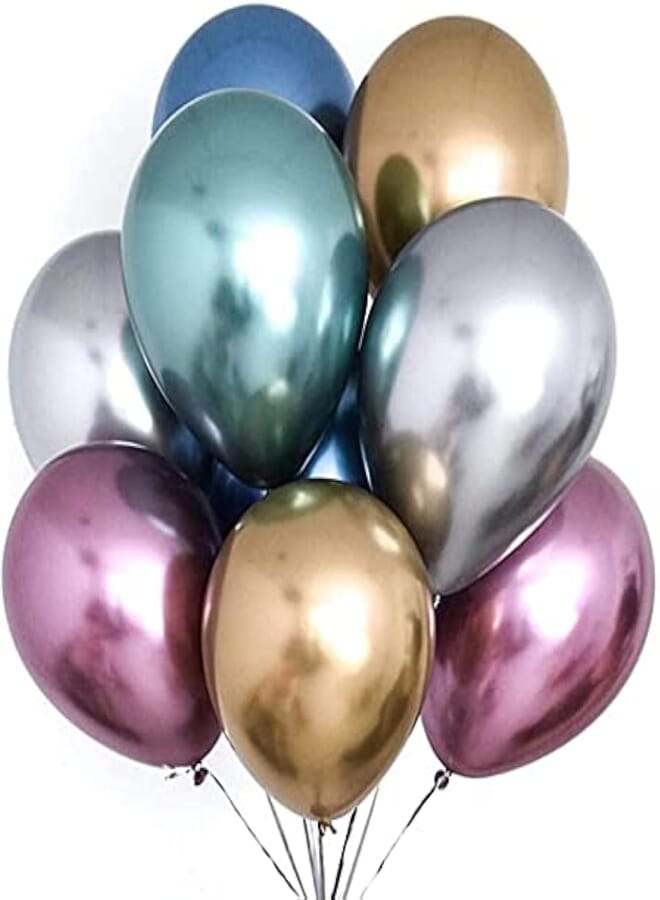 Secret PartyWoo Metallic Balloons, 50 PCS 12 Inch Shiny Balloons in Gold, Red, Blue, Purple, Silver and Green, Metallic Balloon for Princess Ariel Party, Little Mermaid Party Decorations, Space Party