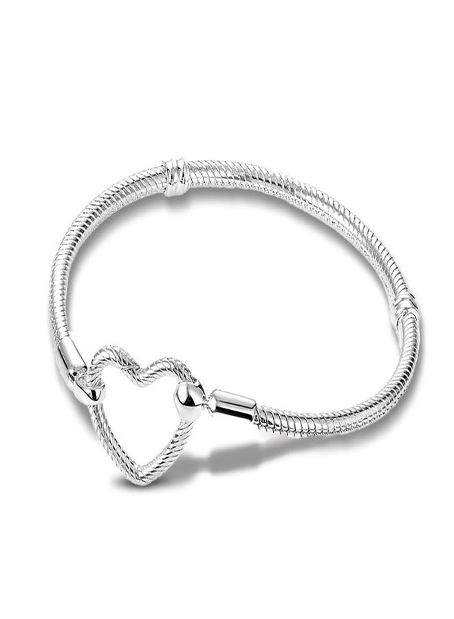 ChenYuTe 925 Sterling Silver Snake Chain Bracelet,Compatible with Pandora Charms Pendant,Heart Shape Bracelet Clasp for Womes Jewellery Gift - Image 1