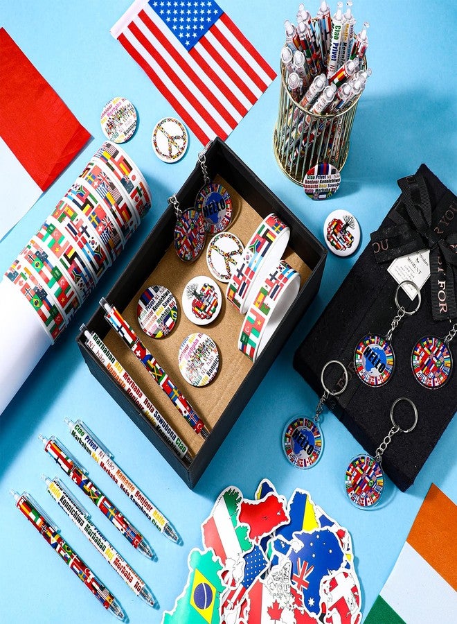 Sinload 338 Pcs Christmas Around The World International Party Favors Around The World Map Stickers Country Flags Pens Wristbands Keychains Badge Pins for History Geography Social Studies - Image 5