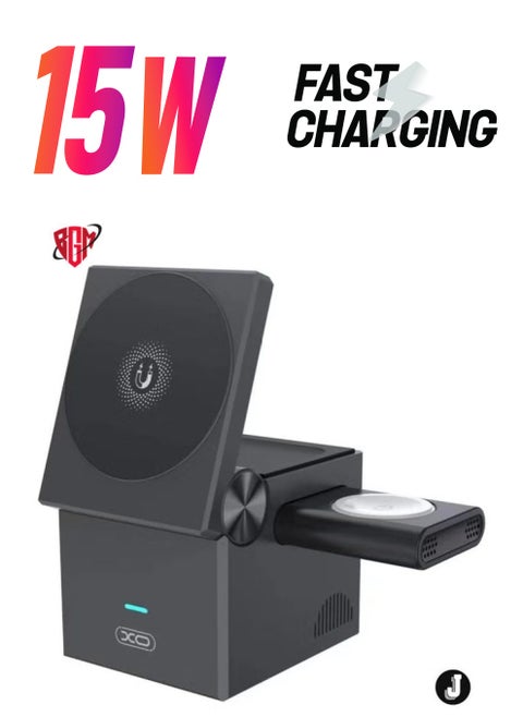 "3-in-1 Cube with MagSafe - 15W Fast Charging Foldable Wireless Charger for iPhone, Apple Watch, and AirPods Pro"