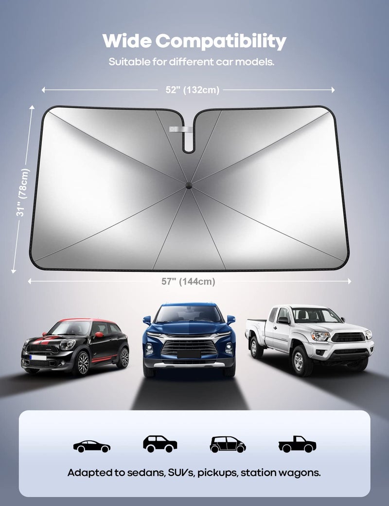 Lamicall Car Windshield Sunshade Umbrella - Foldable Car Windshield Sun Shade Cover, 5 Layers UV Block Coating, 52"x31" Front Window Heat Insulation Protection, for Auto Sedan, SUV Windshield - Image 4