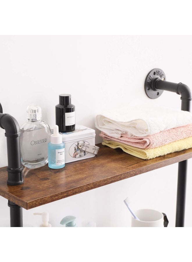 XiuWoo 2 Tier Unique Wood Wall Mounted Floating Shelves, Industrial Pipe Shelves, Rustic Hanging Shelf Storage Rack, Punk Style Home Display Rack, Retro Home Storage Rack, Plant Rack for Home, Office - Image 3