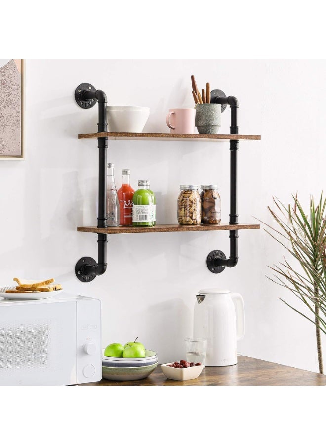 XiuWoo 2 Tier Unique Wood Wall Mounted Floating Shelves, Industrial Pipe Shelves, Rustic Hanging Shelf Storage Rack, Punk Style Home Display Rack, Retro Home Storage Rack, Plant Rack for Home, Office - Image 5