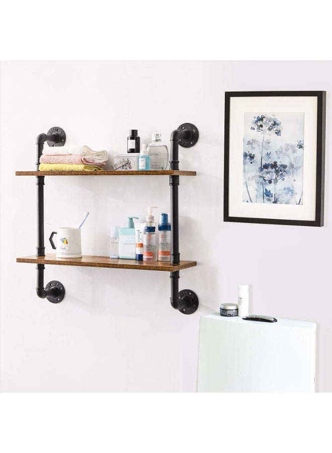 XiuWoo 2 Tier Unique Wood Wall Mounted Floating Shelves, Industrial Pipe Shelves, Rustic Hanging Shelf Storage Rack, Punk Style Home Display Rack, Retro Home Storage Rack, Plant Rack for Home, Office - Image 2