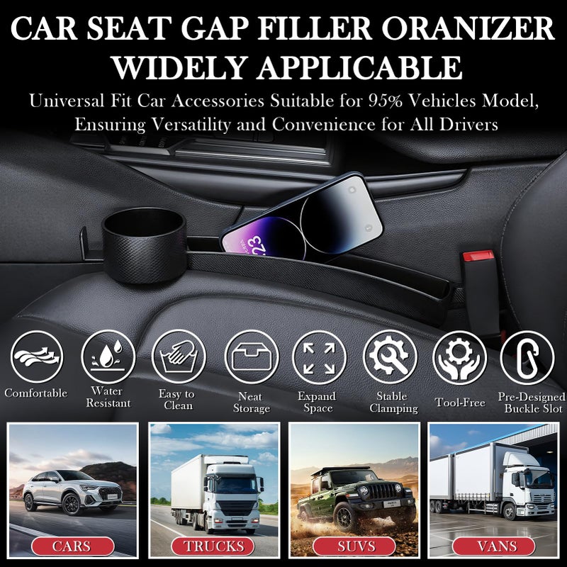 DDTPDE Car Seat Gap Filler Set of 2, Upgraded Car Side Seat Gap Fillers with Organizer, Cup Holder & Hook Function, Inserts Between Front Seats Console Catcher 4in1 Gap Stopper Fill Plug Storage Box (Black) - Image 5
