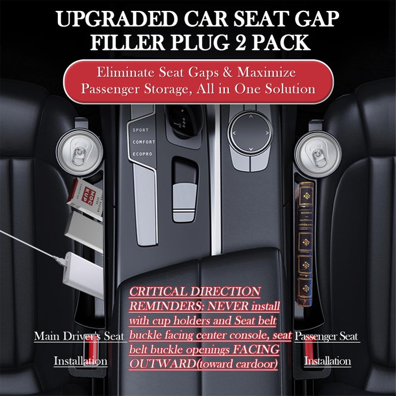 DDTPDE Car Seat Gap Filler Set of 2, Upgraded Car Side Seat Gap Fillers with Organizer, Cup Holder & Hook Function, Inserts Between Front Seats Console Catcher 4in1 Gap Stopper Fill Plug Storage Box (Black) - Image 2