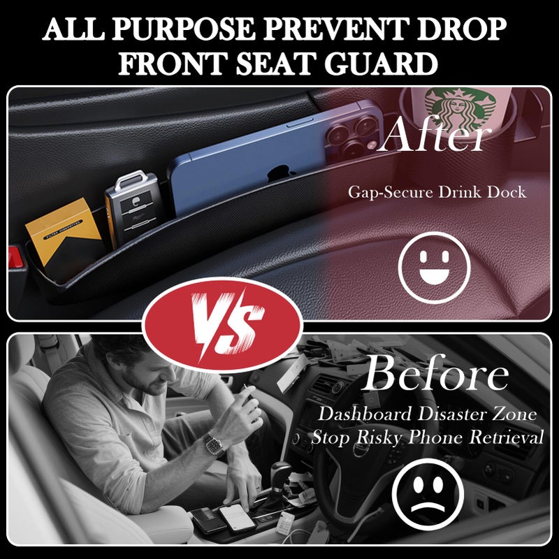 DDTPDE Car Seat Gap Filler Set of 2, Upgraded Car Side Seat Gap Fillers with Organizer, Cup Holder & Hook Function, Inserts Between Front Seats Console Catcher 4in1 Gap Stopper Fill Plug Storage Box (Black) - Image 3