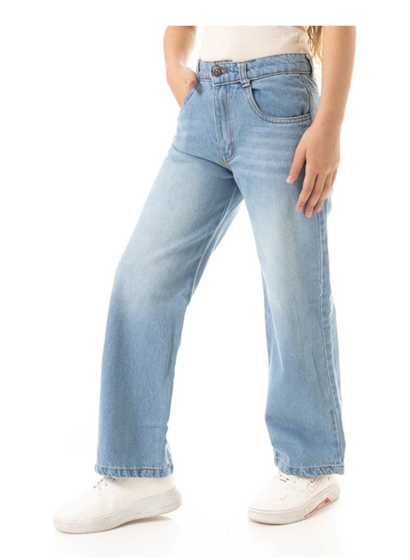 Andora Washed Wide Leg Girls Jeans - Light Blue - Image 2