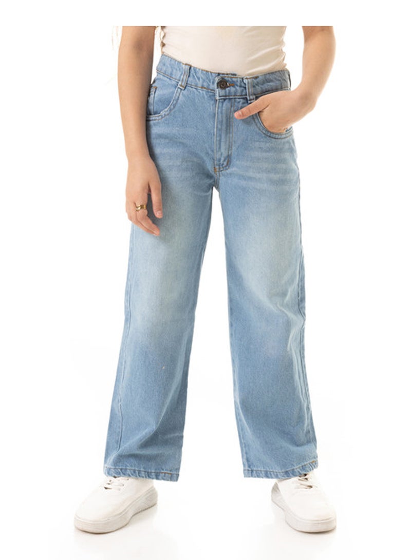 Andora Washed Wide Leg Girls Jeans - Light Blue - Image 1