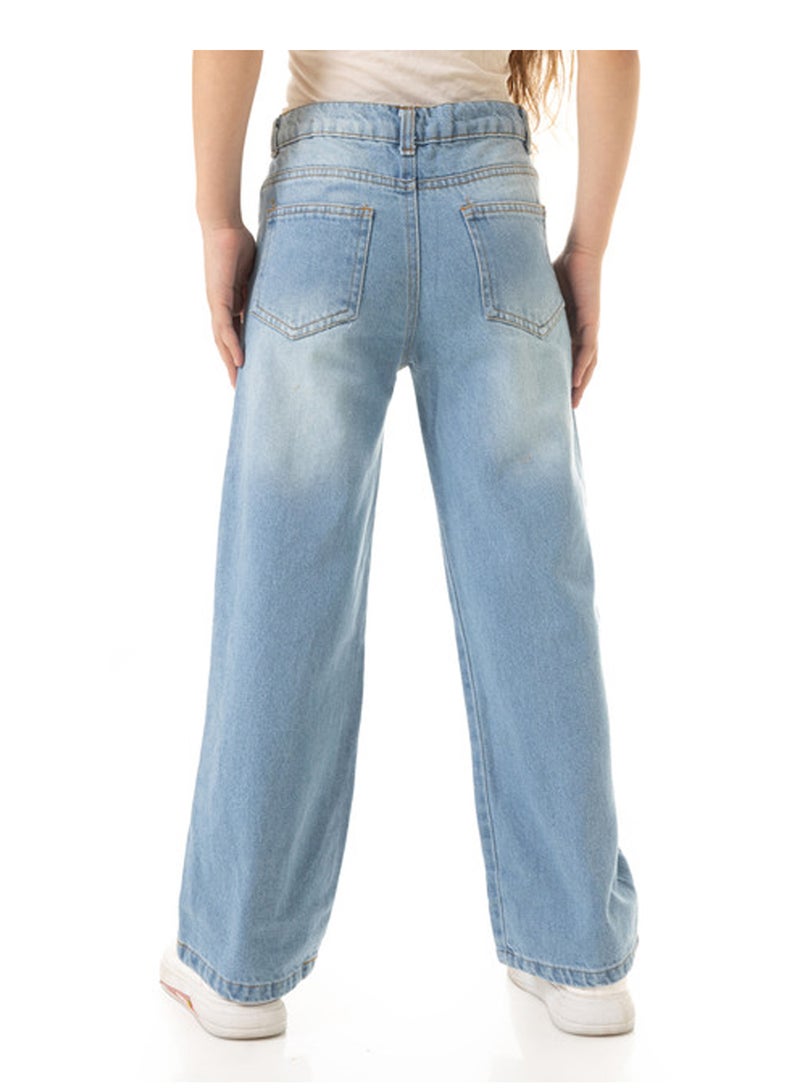 Andora Washed Wide Leg Girls Jeans - Light Blue - Image 3