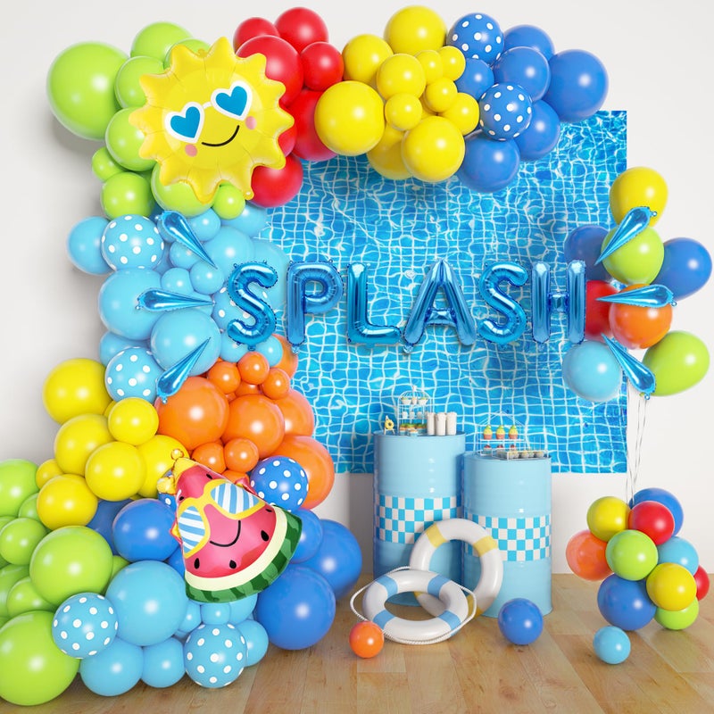 Amandir 159PCS Summer Pool Beach Party Decorations Splash Tropical Balloon Garland Arch Kit Sun Watermelon Foil Balloons for Birthday Swimming Water Luau Hawaiian Baby Shower Party Decorations - Image 2