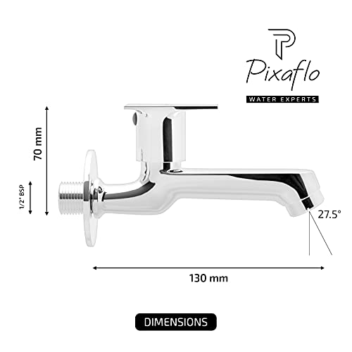 Pixaflo Brass Long Body Bib Cock Tap with Wall Flange | Chrome (Sea, 2) - Image 3