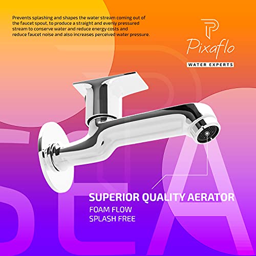Pixaflo Brass Long Body Bib Cock Tap with Wall Flange | Chrome (Sea, 2) - Image 2