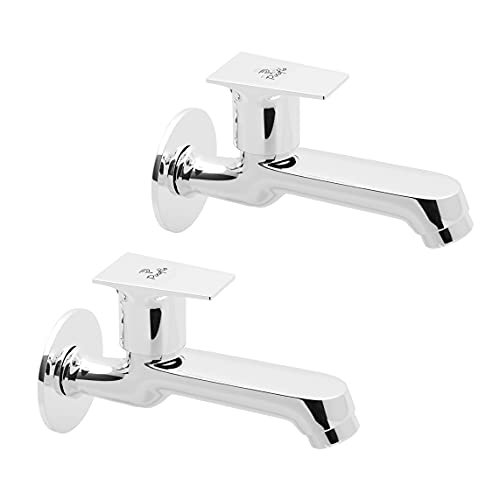 Pixaflo Brass Long Body Bib Cock Tap with Wall Flange | Chrome (Sea, 2) - Image 1