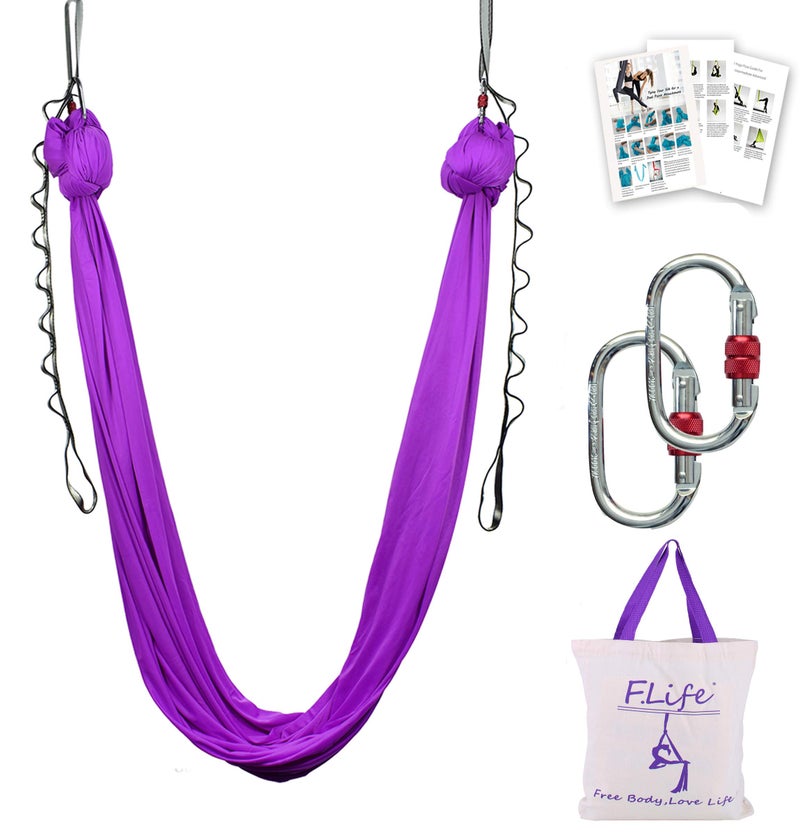 Flife F.Life Aerial Yoga Hammock 5.5 Yards Include Daisy Chain,Carabiner and Pose Guide (Purple) - Image 1
