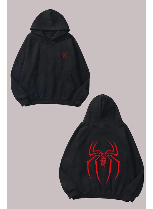 Unisex Spiderccc Design Front Back Printed Regular Fit Black Sweatshirt