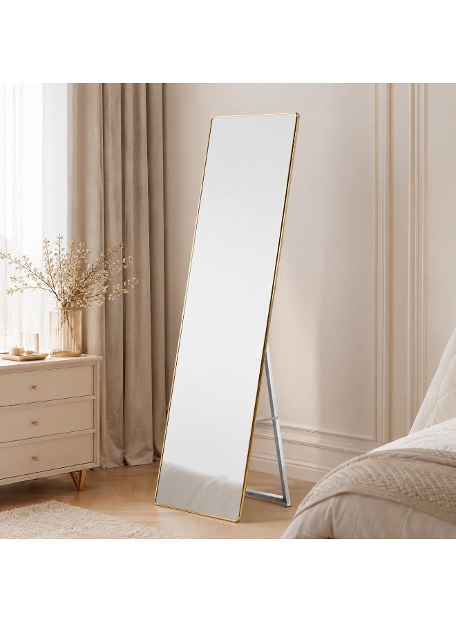 alsaada home Full-Length Free Standing Floor Mirror with Wheels & Metal Frame, 170x50 cm - Gold - Image 2