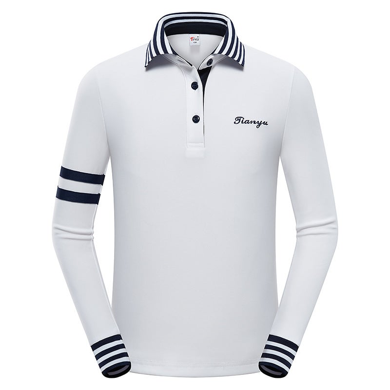 Generic TTYGJ Golf Childrens Clothing Autumn Boys and Girls Korean Slim-fit Breathable Long-sleeve Childrens Lapel T-shirt White