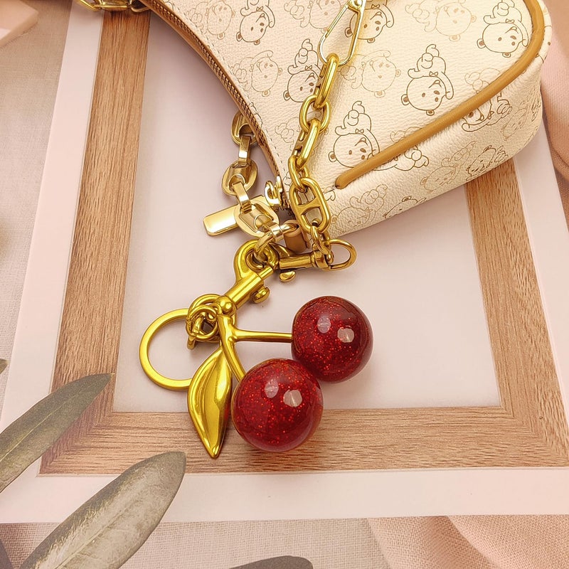 Nalefow 3PCS Vintage Gold Pearl Bag Extender Chain Purse Strap Extenders Sweet Cherry Bag Charm Keychain Purse Handbags Accessories for Womens (Sweet Cherry Pearl Extender Chain) - Image 3