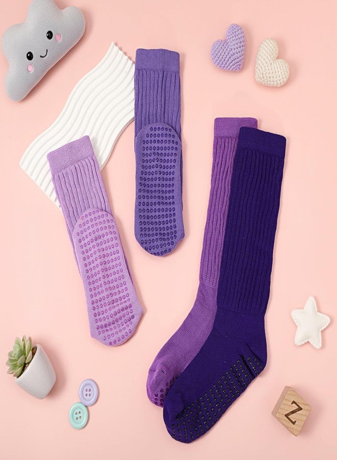 Chicingyou 4 Pairs Cute Pilates Sock with Grip, Soft Long Scrunch Non-slip Yoga Slouch Sock for Women Dance Gym Hospital, Purple Tones, One size - Image 2
