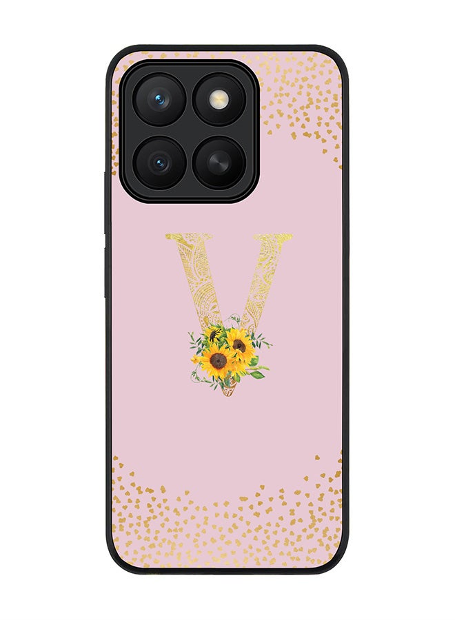Stylizedd For Honor X8c Case,Slim fit Camera Protection, Shockproof Thin Phone cover  - Custom Floral Monogram - V  (Pink )