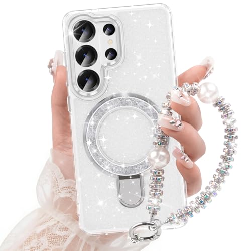 WATACHE for Samsung Galaxy S26 Ultra Case, Glitter Sparkle Bling Heavy Duty Shockproof Protective Phone Case with Kickstand, Anti-Scratch Cover with Metal Ring for Galaxy S26 Ultra (Clear Silver) - Image 1