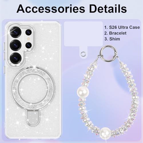 WATACHE for Samsung Galaxy S26 Ultra Case, Glitter Sparkle Bling Heavy Duty Shockproof Protective Phone Case with Kickstand, Anti-Scratch Cover with Metal Ring for Galaxy S26 Ultra (Clear Silver) - Image 5