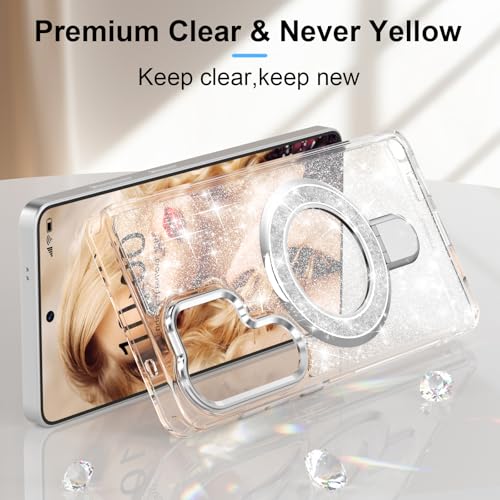 WATACHE for Samsung Galaxy S26 Ultra Case, Glitter Sparkle Bling Heavy Duty Shockproof Protective Phone Case with Kickstand, Anti-Scratch Cover with Metal Ring for Galaxy S26 Ultra (Clear Silver) - Image 2