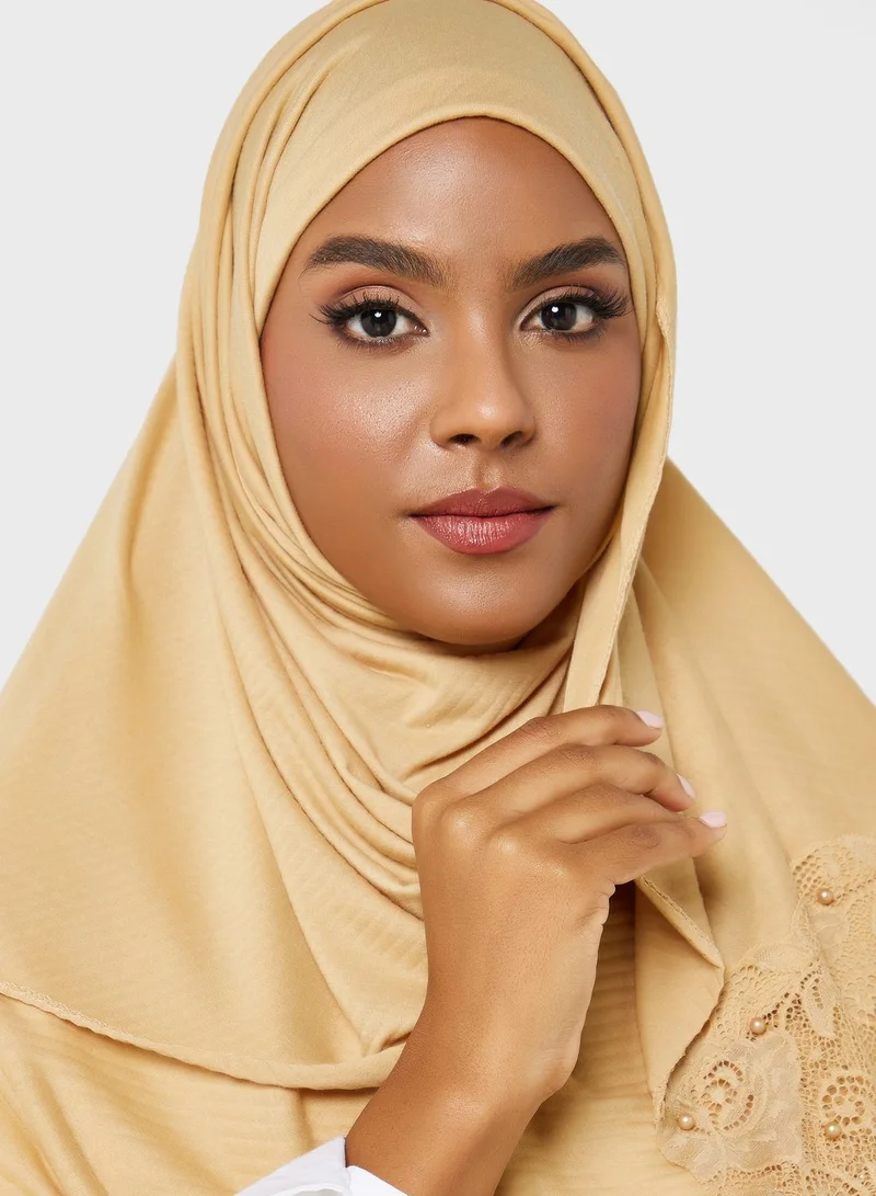 Khizana Pearl Lace Detail Pleated Long Hijab Scarf