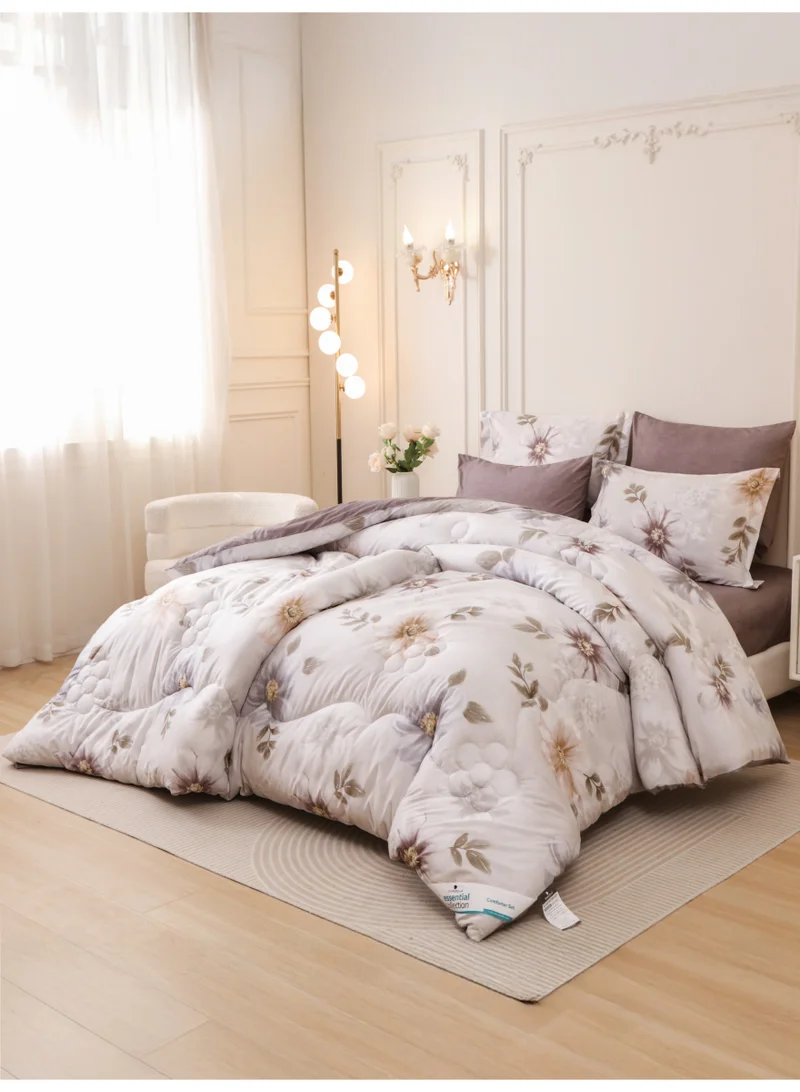 Donetella 6-Pcs Printed King Comforter Set | Fits 200x200 cm Size Bed | Soft Brushed Microfiber | Reversible Printed Comforter | 350 GSM Down Alternative Fill