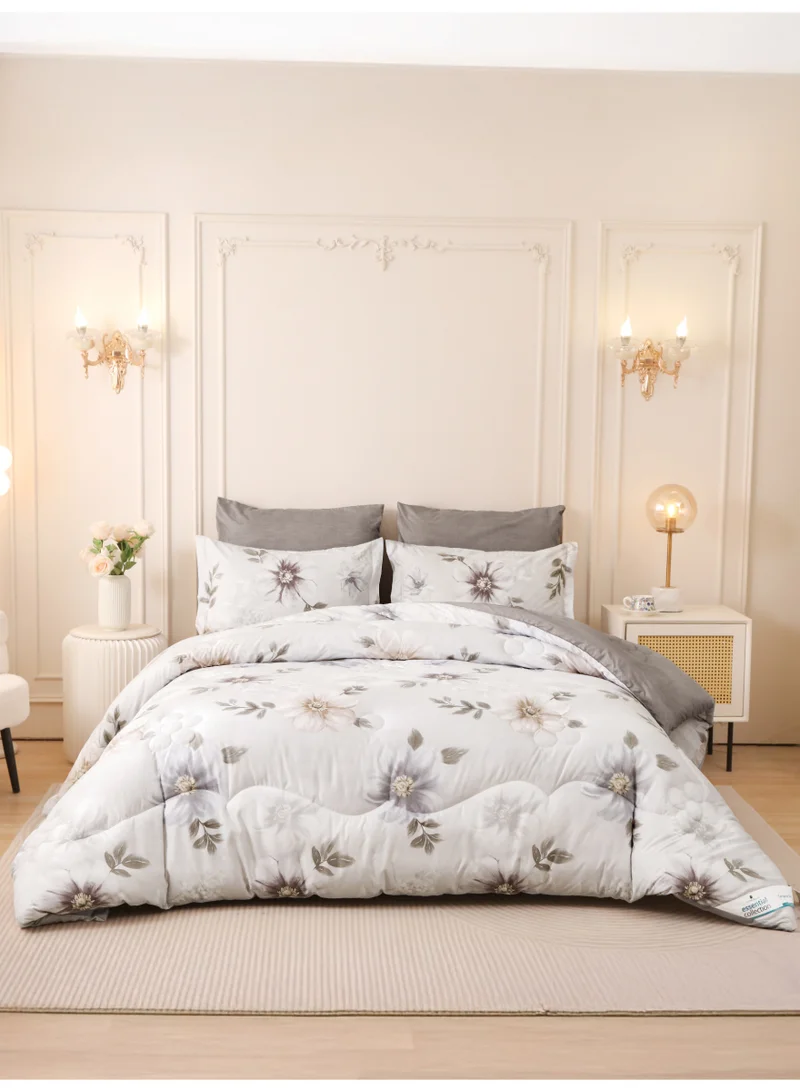 6-Pcs Printed King Comforter Set | Fits 200x200 cm Size Bed | Soft Brushed Microfiber | Reversible Printed Comforter | 350 GSM Down Alternative Fill