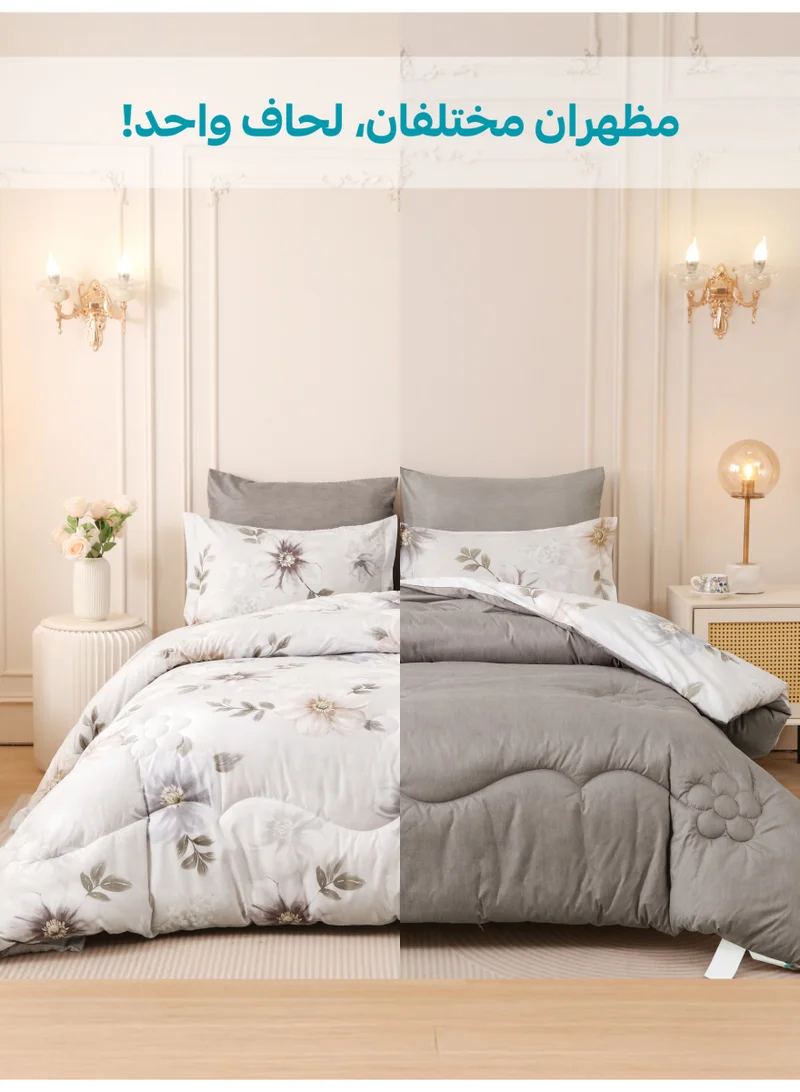 Donetella KING 6-Pcs Printed King Comforter Set | Fits 200x200 cm Size Bed | Soft Brushed Microfiber | Reversible Printed Comforter | 350 GSM Down Alternative Fill  | Best Price UAE