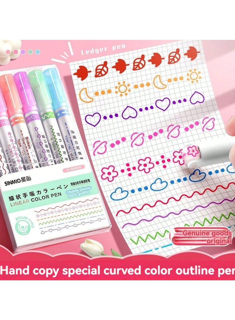 6pcs Colorful Quick-Dry Highlighter Curve Pens – Cute Flair Markers with 6 Unique Curve Tips and Double-Ended Design for Creative Note-Taking, Decorating, and Handcrafted Gifts – Perfect for Christmas, Thanksgiving, Halloween, Back-to-School, Office, and Kawaii Stationery Lovers - Image 2