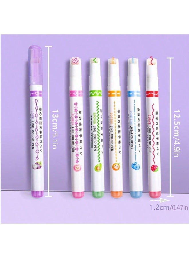 6pcs Colorful Quick-Dry Highlighter Curve Pens – Cute Flair Markers with 6 Unique Curve Tips and Double-Ended Design for Creative Note-Taking, Decorating, and Handcrafted Gifts – Perfect for Christmas, Thanksgiving, Halloween, Back-to-School, Office, and Kawaii Stationery Lovers - Image 5