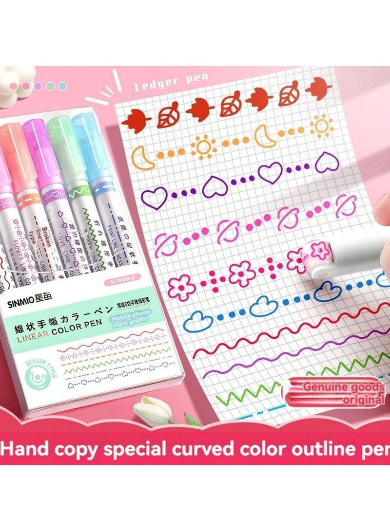 6pcs Colorful Quick-Dry Highlighter Curve Pens – Cute Flair Markers with 6 Unique Curve Tips and Double-Ended Design for Creative Note-Taking, Decorating, and Handcrafted Gifts – Perfect for Christmas, Thanksgiving, Halloween, Back-to-School, Office, and Kawaii Stationery Lovers - Image 1
